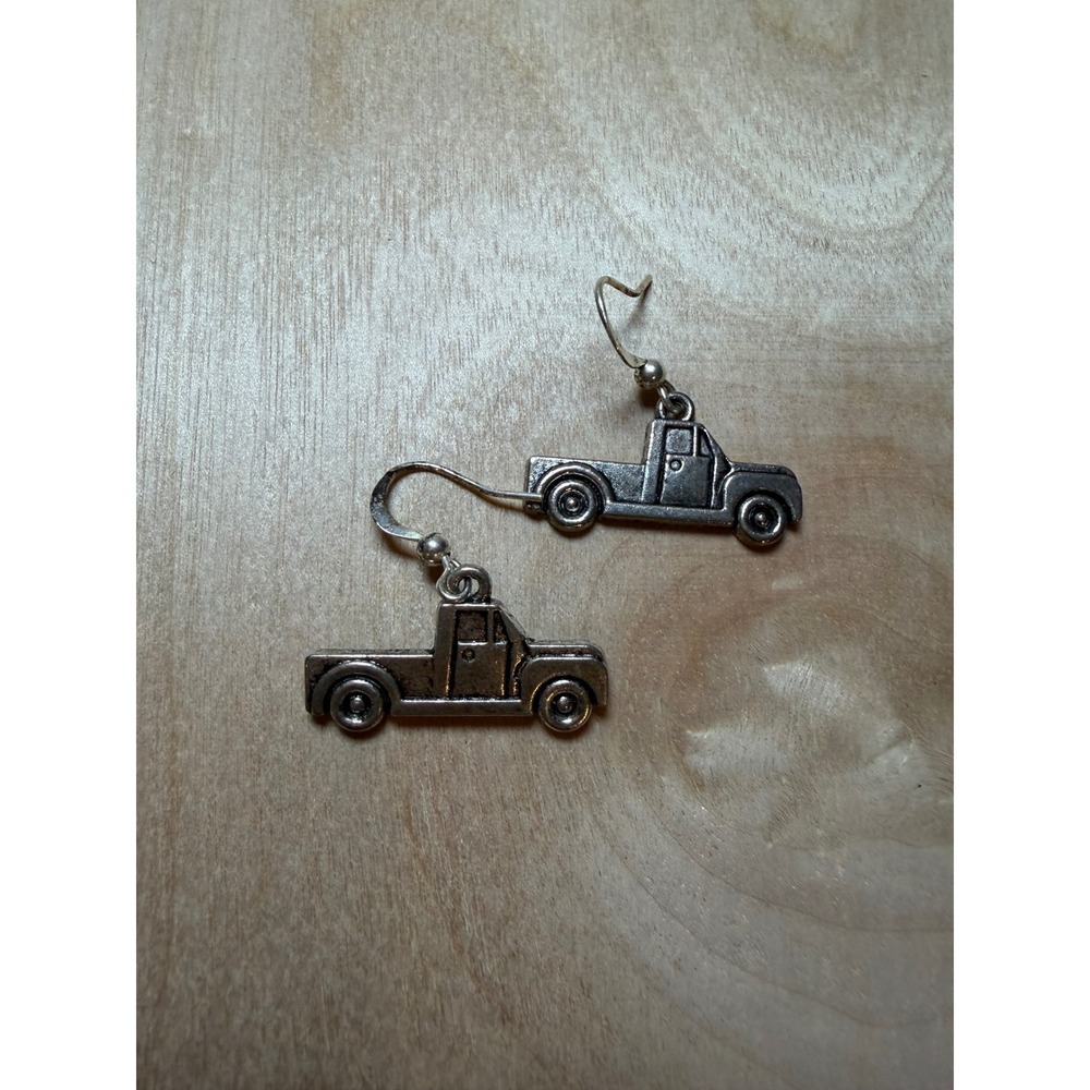 Silver Pickup Truck Dangle Earrings Vintage Style Retro Country Farm Jewelry